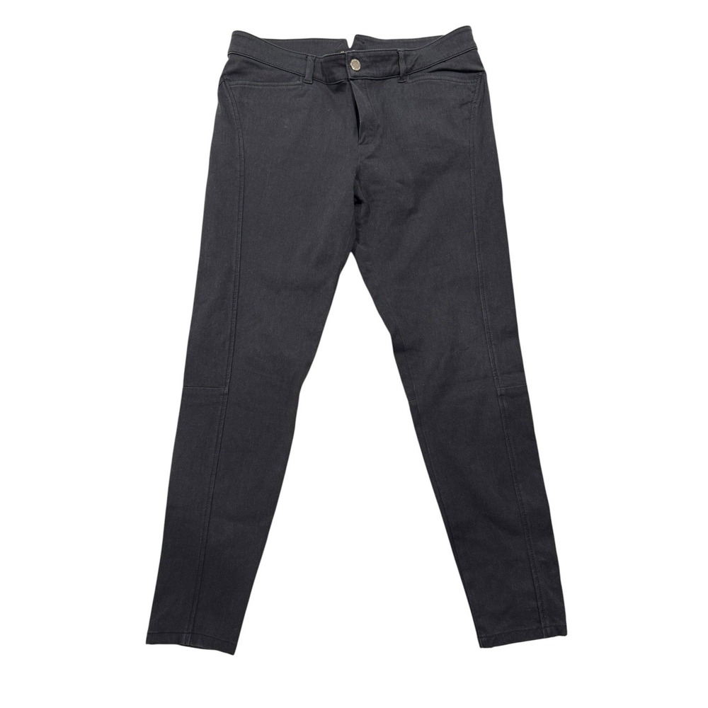 Massimo Dutti Womens Skinny Fit Pants Black‎ Seam Detail Faux Leather Trim Sz 10